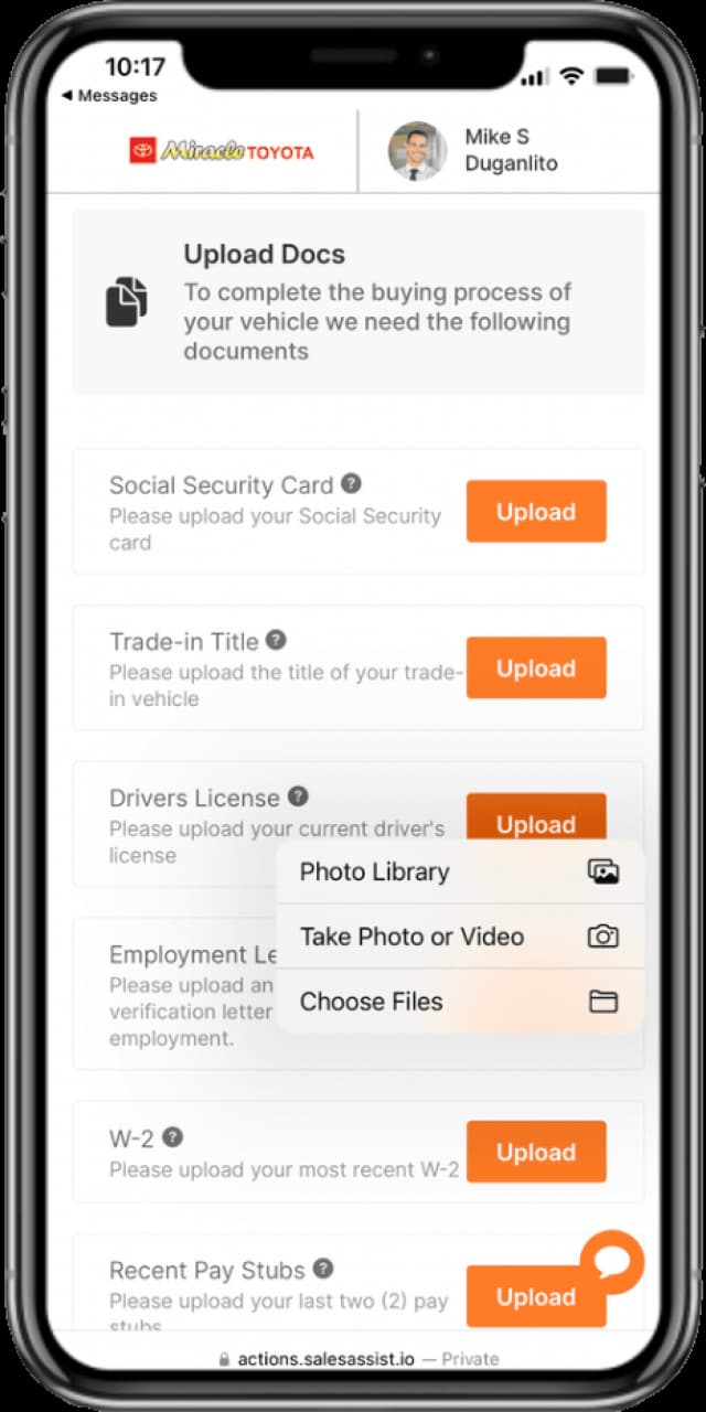 Allow customers to upload documents on the spot with their mobile device. Stop chasing customers to scan and upload documents and increase the speed and completion rate.